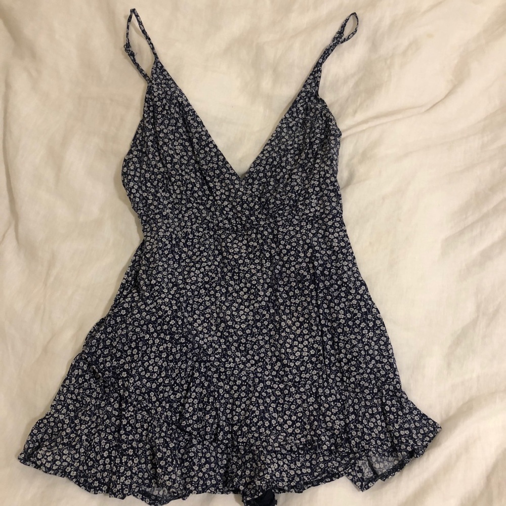 LF stores romper, blue and white floral